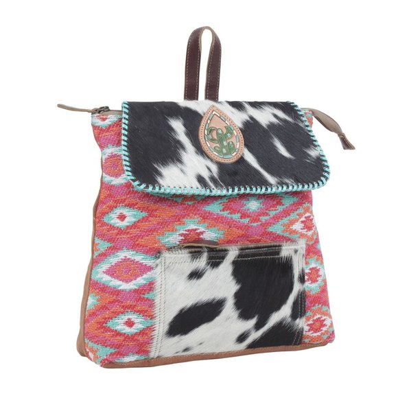 Myra Bag Handmade Serein Backpack Upcycled Canvas & Cowhide Leather - Picture 3 of 9